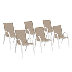 Idmarket Lot de 6 chaises de jardin LYMA - Blanc et beige