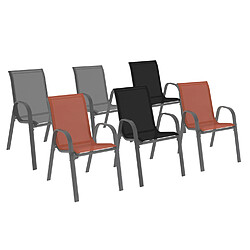 Idmarket market Lot de 6 chaises jardin LYMA - Gris, Noir et Terracotta
