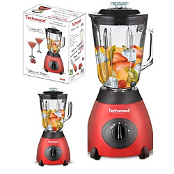 Techwood Blender - Rouge Blender de cuisine - 500 W - Bol en verre - 2 vitesses + fonction Pulse - 4 lames inox