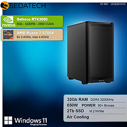 Sedatech PC Gamer Silent Quiet + Airflow • AMD Ryzen 7 5700X • RTX3050 • 32Go RAM • 2To SSD M.2 • Windows 11