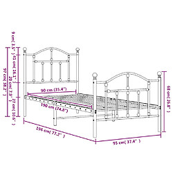 vidaXL Cadre de lit métal sans matelas avec pied de lit blanc 90x190cm pas cher