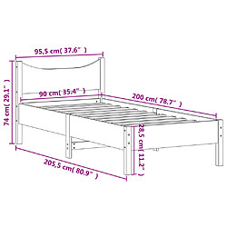 vidaXL Cadre de lit sans matelas 90x200 cm bois de pin massif pas cher