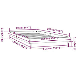 vidaXL Cadre de lit à LED sans matelas 90x190 cm bois massif pas cher