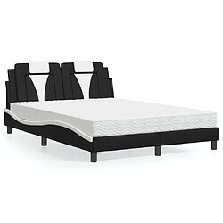 vidaXL Lit avec matelas noir et blanc 140x200 cm similicuir