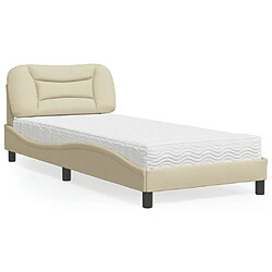 vidaXL Lit avec matelas Hvar crème 90x200 cm tissu