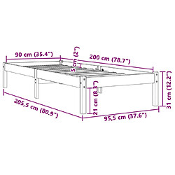 vidaXL Cadre de lit sans matelas cire marron 90x200 cm bois pin massif pas cher