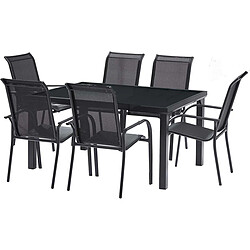 Wilsa Garden Salon de jardin en aluminium et verre trempé Black Edition Table et 6 fauteuils.