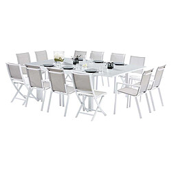 Wilsa Garden Salon de jardin en aluminium et verre White star Table + 8 fauteuils + 4 chaises.