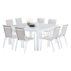 Wilsa Garden Salon de jardin en aluminium et verre White star Table et 8 fauteuils.