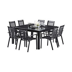 Wilsa Garden Salon de jardin en aluminium et verre Black star Table et 8 fauteuils.