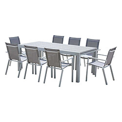 Wilsa Garden Salon de jardin en aluminium décor bois Tulum Table + 8 fauteuils.