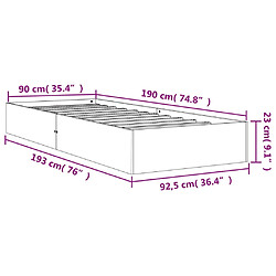 vidaXL Cadre de lit sans matelas cire marron 90x190 cm bois pin massif pas cher