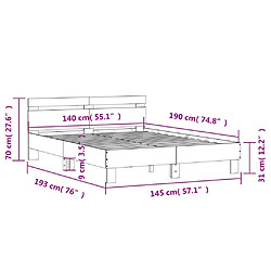 Acheter vidaXL Cadre de lit sans matelas chêne marron 140x190 cm