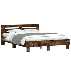 Avis vidaXL Cadre de lit avec LED sans matelas chêne fumé 140x200 cm