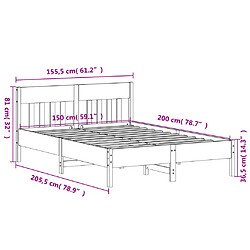 vidaXL Cadre de lit sans matelas blanc 150x200 cm bois de pin massif pas cher