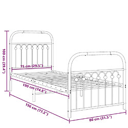 vidaXL Cadre de lit métal sans matelas avec pied de lit blanc 75x190cm pas cher