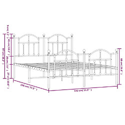 vidaXL Cadre de lit métal sans matelas avec pied de lit noir 135x190cm pas cher