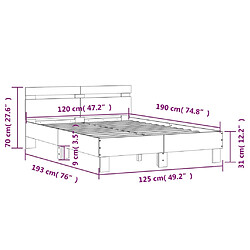 vidaXL Cadre de lit avec LED sans matelas gris béton 120x190 cm pas cher