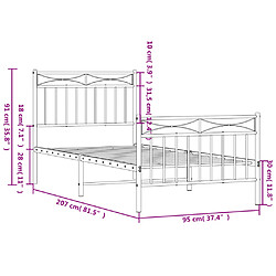 vidaXL Cadre de lit métal sans matelas avec pied de lit blanc 90x200cm pas cher