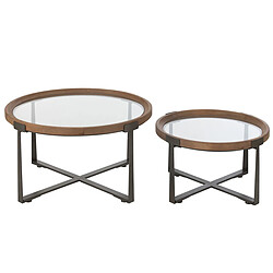 Mes Lot de 2 tables basses rondes 80 et 62 cm en sapin, verre et métal