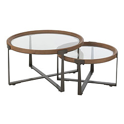 Mes Lot de 2 tables basses rondes 80 et 62 cm en sapin, verre et métal