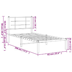 vidaXL Cadre de lit métal sans matelas avec tête de lit blanc 90x190cm pas cher