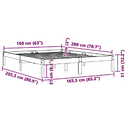 vidaXL Cadre de lit sans matelas cire marron 160x200cm bois pin massif pas cher