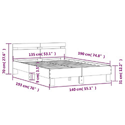 vidaXL Cadre de lit avec LED sans matelas chêne fumé 135x190 cm pas cher