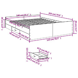 vidaXL Cadre de lit avec tiroirs sans matelas chêne fumé 140x200 cm pas cher