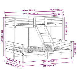 vidaXL Lit superposé sans matelas 80x200/140x200 cm bois massif pas cher