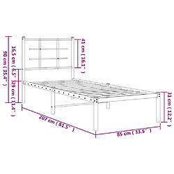 vidaXL Cadre de lit métal sans matelas avec tête de lit blanc 80x200cm pas cher