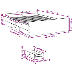 vidaXL Cadre de lit avec tiroirs sans matelas sonoma gris 135x190 cm pas cher