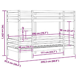 vidaXL Lit superposé sans matelas blanc 90x200 cm bois de pin massif pas cher