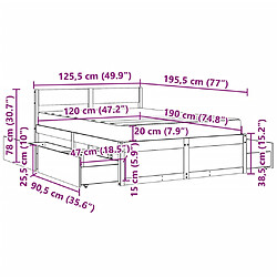 vidaXL Lit avec tiroirs et matelas blanc 120x190 cm bois massif de pin pas cher
