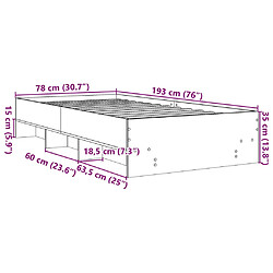 vidaXL Cadre de lit sans matelas chêne fumé 75x190cm bois d'ingénierie pas cher