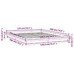 vidaXL Cadre de lit à LED sans matelas 135x190 cm bois massif pas cher