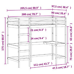 vidaXL Lit superposé avec bureau 90x200 cm bois de pin massif pas cher