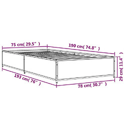 vidaXL Cadre de lit sans matelas chêne fumé 75x190 cm pas cher