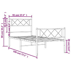 vidaXL Cadre de lit métal sans matelas avec pied de lit noir 90x190 cm pas cher