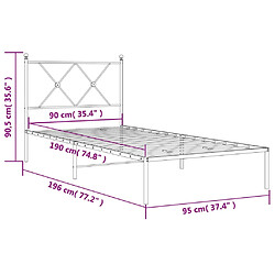 vidaXL Cadre de lit métal sans matelas avec tête de lit noir 90x190 cm pas cher