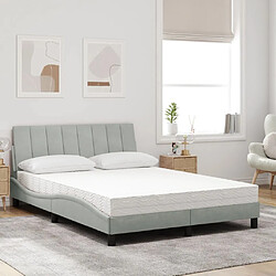 Avis vidaXL Lit avec matelas Hanko gris clair 140x200 cm velours