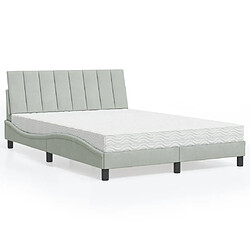 vidaXL Lit avec matelas gris clair 140x200 cm velours