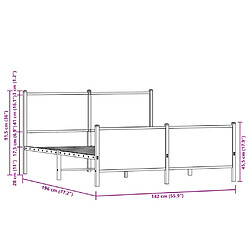 vidaXL Cadre de lit en métal sans matelas chêne fumé 137x190 cm pas cher