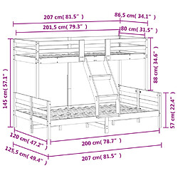 vidaXL Lit superposé sans matelas 80x200/120x200 cm bois massif pas cher