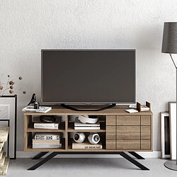 Decorotika Meuble TV North 130 cm avec cabinet et étagès, pieds en métal (Noir et Noyer)