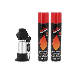 Pack Briquet Prince Pocket Argent + 2 bouteilles gaz Belflam 300 ml