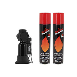 Pack Briquet Prince Pocket Noir + 2 bouteilles gaz Belflam 300 ml