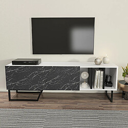 Decorotika Meuble TV Linossa - Blanc et marbre noir