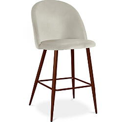 ICONIK INTERIOR Tabouret tapissé en velours - Design scandinave - 66cm - Evelyne Gris clair