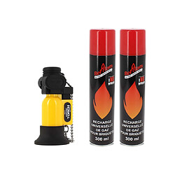 Pack Briquet Prince Pocket Jaune + 2 bouteilles gaz Belflam 300 ml